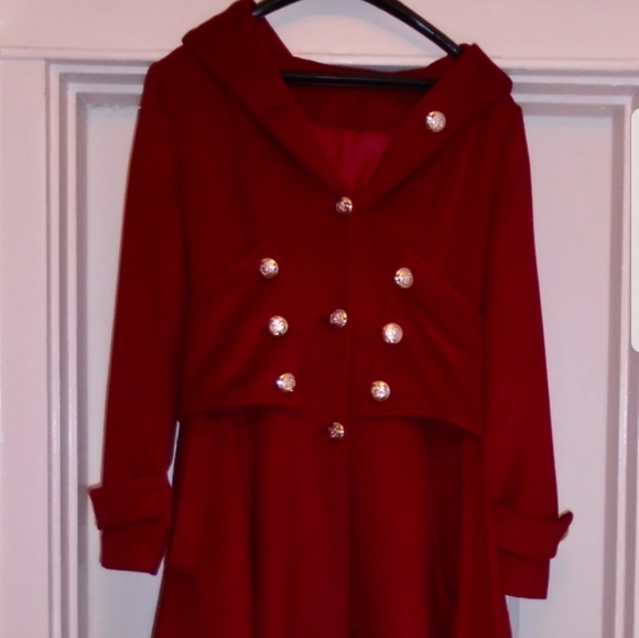 Custom Wool Pea Coat in Red - Picture 3 of 5